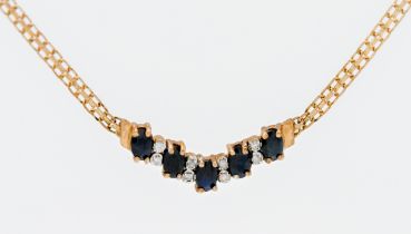 A 9ct sapphire and diamond necklace (broken clasp).
