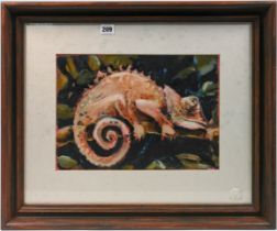 Nicola Bealing (1963) Pink Chameleon, painting on canvas, framed, approx. 49cm x 60cm. This