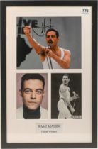 A signed Rami Malik Oscar Winner presentation piece, with certificate authenticity, framed,