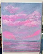 Julie Beer, 'Neon Sunset' signed mixed media on canvas, 50cm x 40cm, unframed.