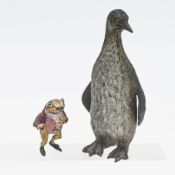 A bronze painted figure of a penguin, height 8.50cm together with a small bronze figure of 'Wind and