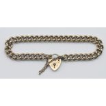 A 9ct gold bracelet with heart padlock, approx. 32.1g.