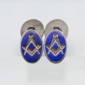 A pair of vintage silver and enamelled Masonic cufflinks