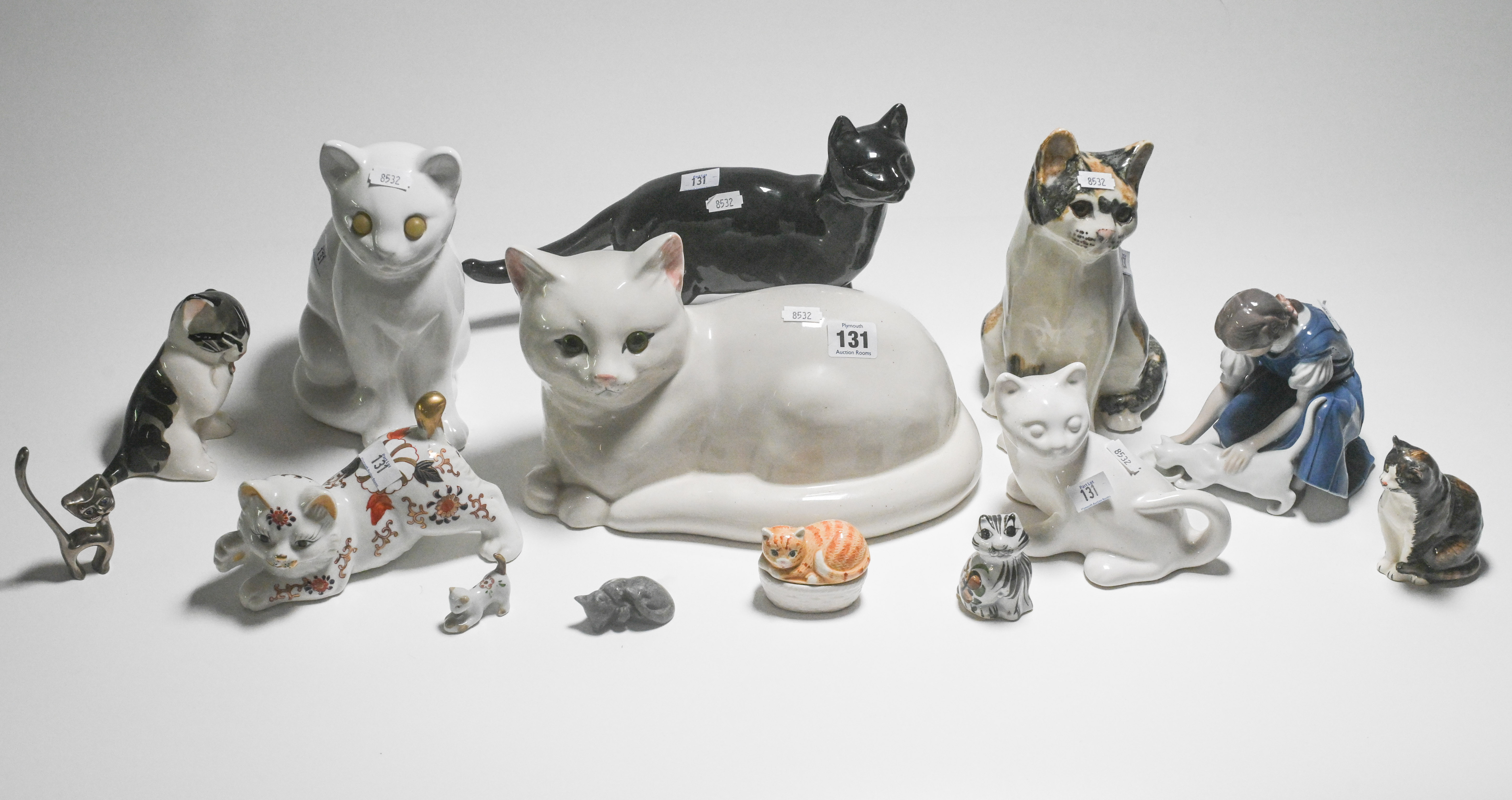 Collection of Cats including Staffordshire, Just Cats and Company, Royal Copenhagen group,
