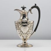 A silver ewer with embossed decoration, Sheffield, makers JD/WD, approx. 15.07 oz, height 26cm.