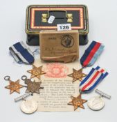 A group of five WWII medals unnamed with OHMS box, to Callard of Plymouth together with a 1914