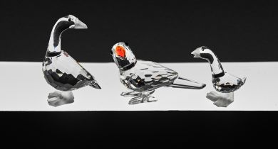 Swarovski Crystal Glass, 'Mother Goose', 'Tom Gosling' and 'Parrot', boxed.