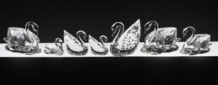 Swarovski Crystal Glass, Collection of seven assorted Swans, boxed.