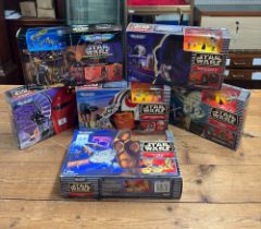 A collection of six boxed Galoob Star Wars Micro Machines including Darth Vader, CP3O, Chewbacca,