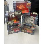 A collection of five Galoob Star Wars Action Fleet models including A-Wing Starfighter, Bespin