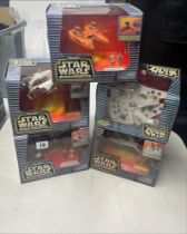A collection of five Galoob Star Wars Action Fleet models including A-Wing Starfighter, Bespin