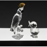 Swarovski Crystal Glass, One Cockatoo and one Duck, boxed.