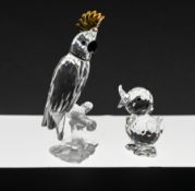 Swarovski Crystal Glass, One Cockatoo and one Duck, boxed.