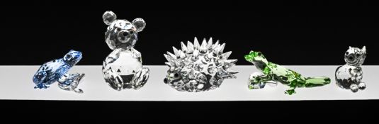 Swarovski Crystal Glass, Collection of five items to include 2008 event piece 'Gecko' and 2008 event