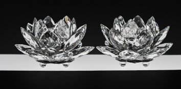 Swarovski Crystal Glass, two Water Lillies with boxes.