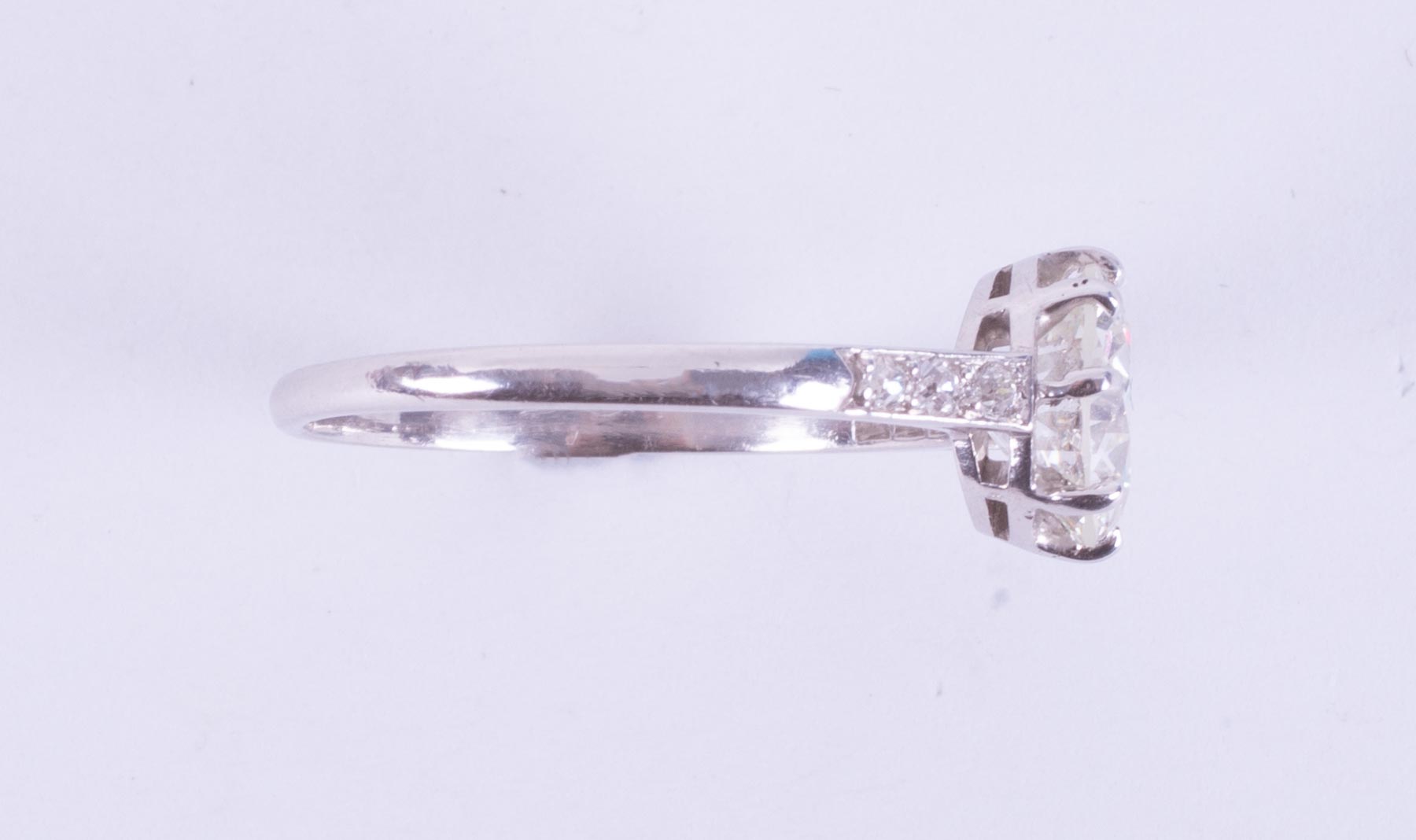 An Art Deco platinum (no hallmark & not tested) ring set with a central older round cut diamond, - Image 2 of 4