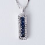 An 18ct white gold pendant set with square cut sapphires, total sapphire weight approx. 0.30 carats,