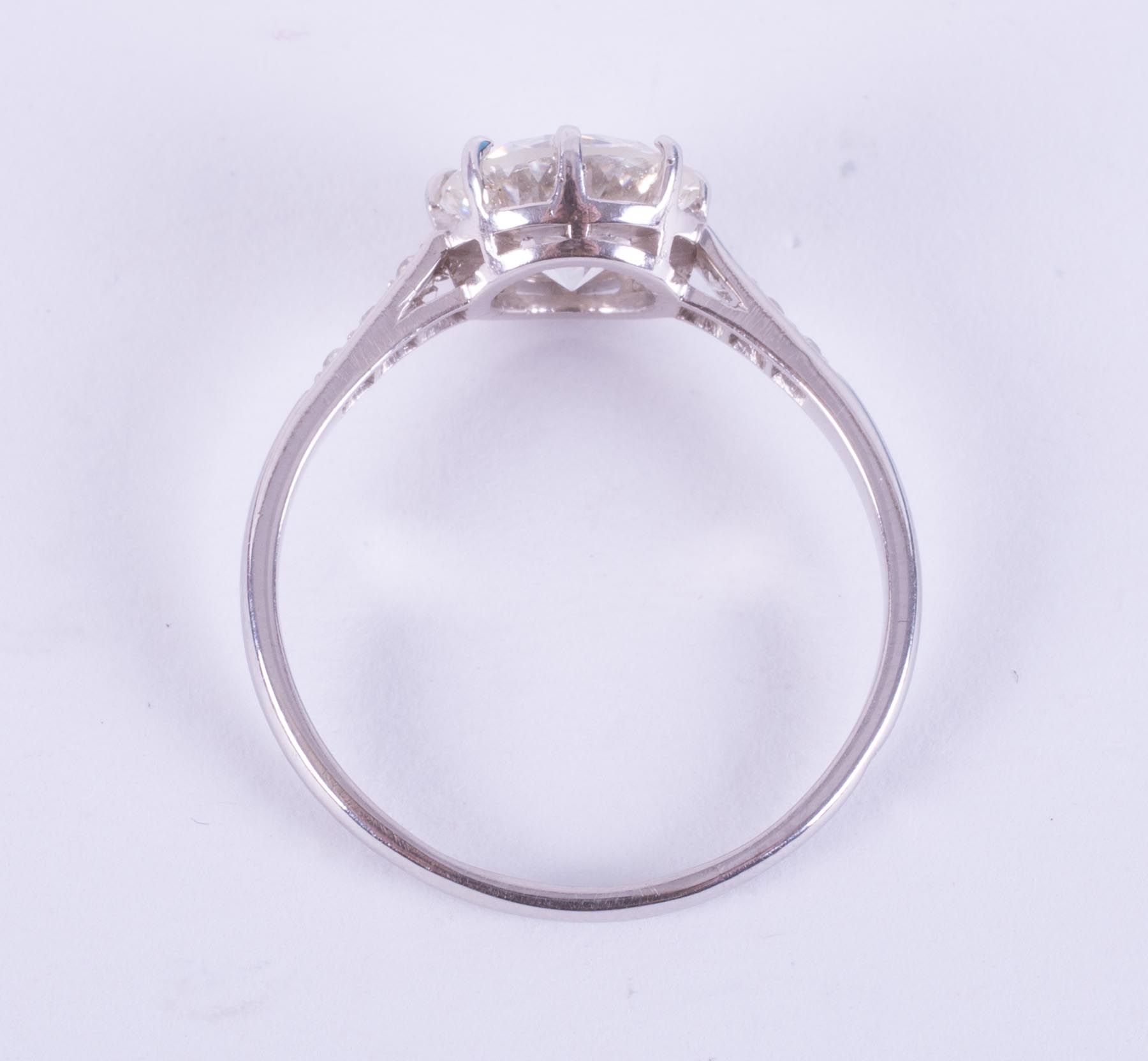 An Art Deco platinum (no hallmark & not tested) ring set with a central older round cut diamond, - Image 4 of 4