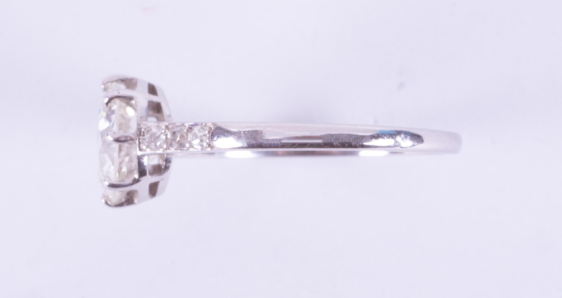 An Art Deco platinum (no hallmark & not tested) ring set with a central older round cut diamond, - Image 3 of 4