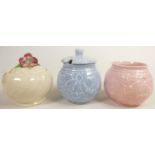 Royal Staffordshire Ceramics Clarice Cliff floral lidded pot, together with 2 similar Sylvac items(