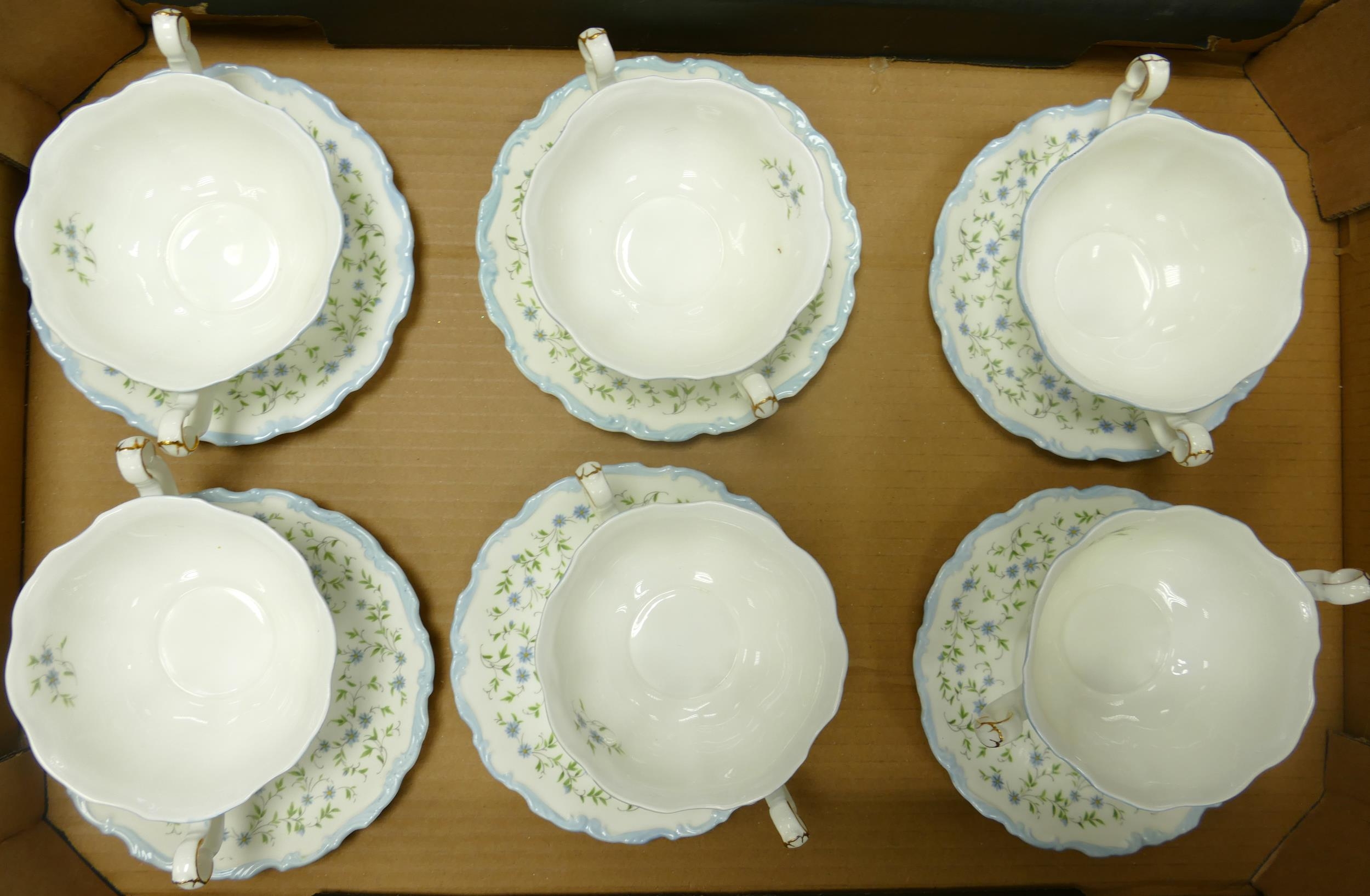 Royal Albert Caroline Patterned Handled Soup Bowls & Saucers x 6, seconds - Image 2 of 2
