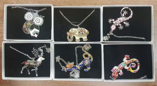 A collection of Bonsny jewellery including Lizard pendants & necklaces, Owl & Reindeer and cat and