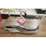 Modern Art Glass Mottled Flamingo & Eel figures, tallest 20cm(2)