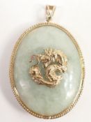 Gold & Jade Chinese Pendant, height of oval 44mm at largest