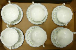 Royal Albert Caroline Patterned Handled Soup Bowls & Saucers x 6, seconds