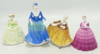 Coalport Small Figures Wintertime, Springtime, Taking The Air & Royal Doulton Kirsty(4)