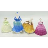 Coalport Small Figures Wintertime, Springtime, Taking The Air & Royal Doulton Kirsty(4)