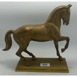 Heavy Brass Horse on Metal Plinth, height 26cm