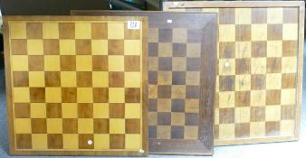 Three Antique Wooden Chess Boards, largest 49cm(3)