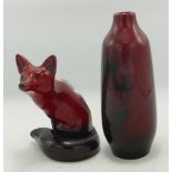 Royal Doulton Flambe Fox & Woodcut Vase(2)
