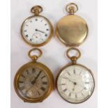 Four gents original gold plated / gilt metal pocket watches. All sold as not working, so for