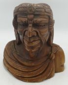 Aztec South America Theme Carved Wooden Bust, height 20cm