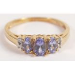 9ct gold Tanzanite & diamond ladies dress ring, size R, weight 2.5g. Fully UK hallmarked and in good