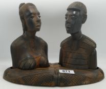 African Hard Wood Busts on similar plinth, height 20cm