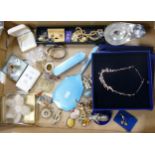 A collection of costume jewellery including Swarovski boxed necklace, earrings, brooches, necklaces,