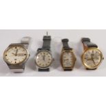 Hudson gents date o matic watch (ticking) & 3 x Bulova gents watches, tank shape ticking, the