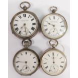 4 x hallmarked silver cased gents pocket watches, all in reasonable order. 2 of the 4 balances