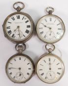 4 x hallmarked silver cased gents pocket watches, all in reasonable order. 2 of the 4 balances