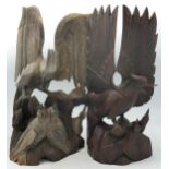 Two Carved Wood figure of Birds with chicks, height of tallest 33cm(2)