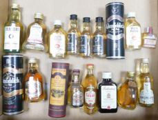 A collection of Miniature Whisky's including Dalmore, Grants, Chivas Regal, Glayva, Glenmorangie