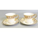 De Lamerie Fine Bone China heavily gilded Renaissance patterned Cups & Saucers X2, specially made