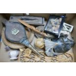 A mixed collection of items to include carved plates, figures, boxes etc
