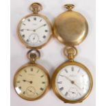 Four gents original gold plated / gilt metal pocket watches. All sold as not working, so for