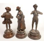 Three Vintage Continental Copper Figures of Musician's, tallest 23cm (3)