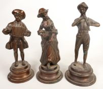 Three Vintage Continental Copper Figures of Musician's, tallest 23cm (3)