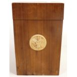 Vintage Wooden Tea Caddy with liner, decorative Dutch theme round carved lozenge noted to front,